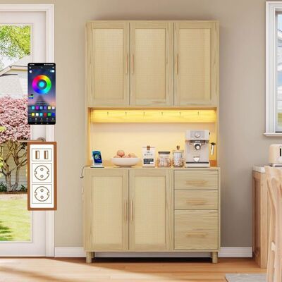 LEMONBEST Buffet de cuisine 183 cm rotin tressé LED multicolore prises électriques & USB 5 portes 3 tiroirs Marron - Publicité LEMONBEST Buffet de cuisine 183 cm rotin tressé LED multicolore prises électriques & USB 5 portes 3 tiroirs Marron - Publicité