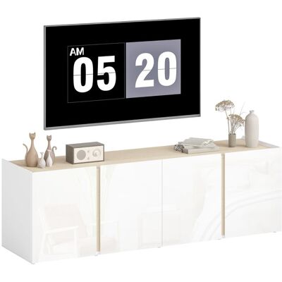 Meuble TV - HOMCOM - 4 portes à fermeture amortie étagère réglable et passe-câbles - panneau de particules - blanc Blanc - Publicité Meuble TV - HOMCOM - 4 portes à fermeture amortie étagère réglable et passe-câbles - panneau de particules - blanc Blanc - Publicité