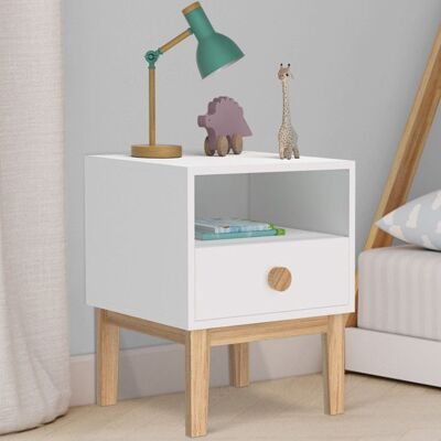 IDMARKET Table de chevet enfant JACOB 1 tiroir + 1 niche blanc et bois Blanc - Publicité IDMARKET Table de chevet enfant JACOB 1 tiroir + 1 niche blanc et bois Blanc - Publicité