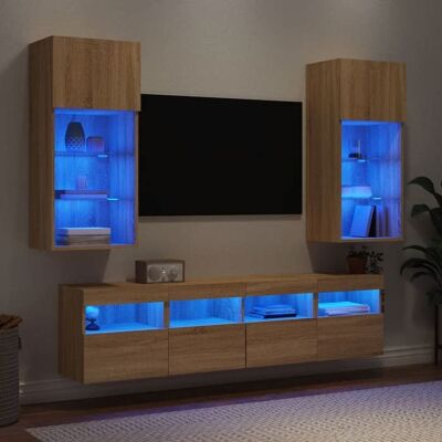 vidaXL Unités Murales TV avec LED 5 pcs Armoires de Télévision Suspendues Meubles Télé Flottants Moderne Chêne Sonoma 3216745 Marron - Publicité vidaXL Unités Murales TV avec LED 5 pcs Armoires de Télévision Suspendues Meubles Télé Flottants Moderne Chêne Sonoma 3216745 Marron - Publicité