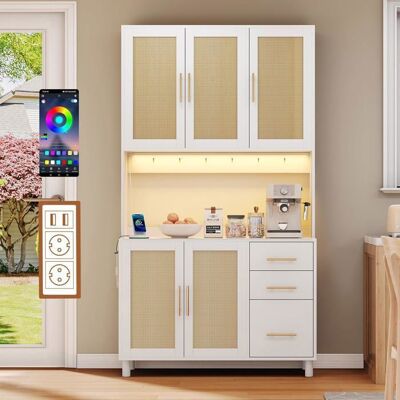 Buffet de cuisine haut 183 cm LEMONBEST blanc LED multicolore prises EU + USB 5 portes 3 tiroirs Blanc - Publicité Buffet de cuisine haut 183 cm LEMONBEST blanc LED multicolore prises EU + USB 5 portes 3 tiroirs Blanc - Publicité