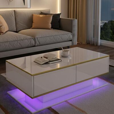 Table Basse 100 cm Blanc Brillant et Or - 3 Tiroirs et Niche - Meuble Salon Moderne Chic - Design Élégant Gain de Place Blanc - Publicité Table Basse 100 cm Blanc Brillant et Or - 3 Tiroirs et Niche - Meuble Salon Moderne Chic - Design Élégant Gain de Place Blanc - Publicité