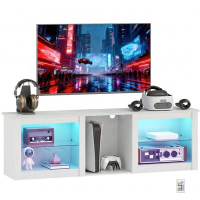 Meuble TV avec éclairage LED - HOMCOM - télévision jusquà 70 pouces - 160cm avec étagères en verre réglables - blanc Blanc - Publicité Meuble TV avec éclairage LED - HOMCOM - télévision jusquà 70 pouces - 160cm avec étagères en verre réglables - blanc Blanc - Publicité