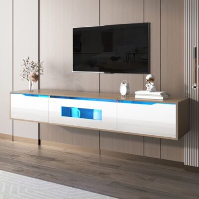 MERAX Banc TV Meuble TV Suspendu Moderne avec Éclairage LED Haut Brillant Blanc et Bois 180 x 35 x 30 cm Blanc - Publicité MERAX Banc TV Meuble TV Suspendu Moderne avec Éclairage LED Haut Brillant Blanc et Bois 180 x 35 x 30 cm Blanc - Publicité