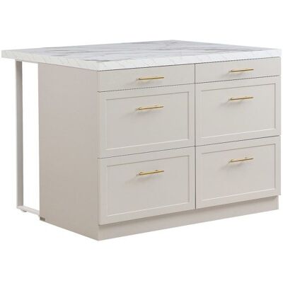 VENTE-UNIQUE Ilot central de cuisine avec 6 tiroirs en MDF et métal - Beige et Effet marbre blanc - LASKINA Blanc - Publicité VENTE-UNIQUE Ilot central de cuisine avec 6 tiroirs en MDF et métal - Beige et Effet marbre blanc - LASKINA Blanc - Publicité