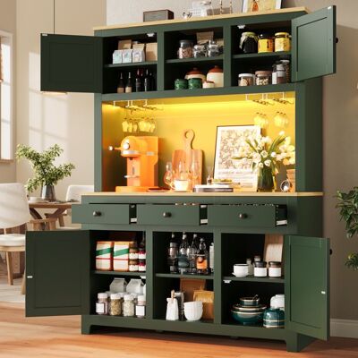 LUONIANS Buffet haute de cuisine 120 × 40 × 180 cm avec étagères et tiroirs réglables armoire de rangement vintageLED vert Vert - Publicité LUONIANS Buffet haute de cuisine 120 × 40 × 180 cm avec étagères et tiroirs réglables armoire de rangement vintageLED vert Vert - Publicité