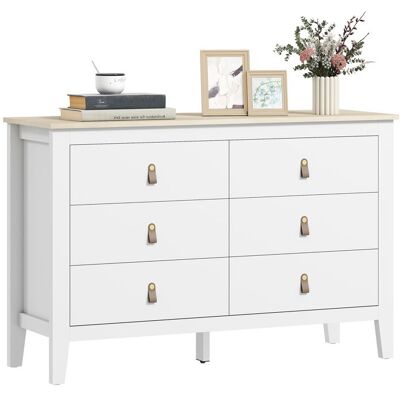 Commode - HOMCOM - 6 tiroirs - style contemporain - avec poignées en polyuréthane - 120 x 40 x 78 cm - blanc Blanc - Publicité Commode - HOMCOM - 6 tiroirs - style contemporain - avec poignées en polyuréthane - 120 x 40 x 78 cm - blanc Blanc - Publicité