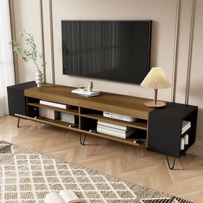 MERAX Meuble TV Support Moderne en Bois et Noir 180 cm avec 2 Portes et Étagères Ouvertes avec Rangement Multifonctionnel pour Salon Noir - Publicité MERAX Meuble TV Support Moderne en Bois et Noir 180 cm avec 2 Portes et Étagères Ouvertes avec Rangement Multifonctionnel pour Salon Noir - Publicité