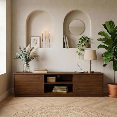 Idimex Meuble TV MAITE L 170 cm en Bois Massif Coloris Noyer avec 2 Portes et 2 Niches pour Télé jusqu’à 75 Portes Push-to-Open Marron - Publicité Idimex Meuble TV MAITE L 170 cm en Bois Massif Coloris Noyer avec 2 Portes et 2 Niches pour Télé jusqu’à 75 Portes Push-to-Open Marron - Publicité