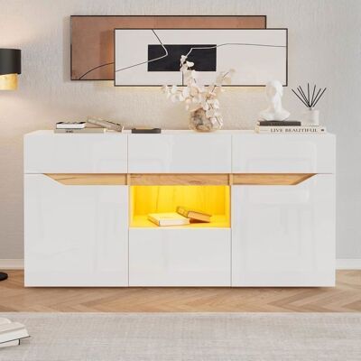 Lemonbest Buffet salon LED 140 x 40 x 70 cm Buffet avec 4 tiroirs 2 compartiments et étagère ouverte commode stable en blanc Blanc - Publicité Lemonbest Buffet salon LED 140 x 40 x 70 cm Buffet avec 4 tiroirs 2 compartiments et étagère ouverte commode stable en blanc Blanc - Publicité