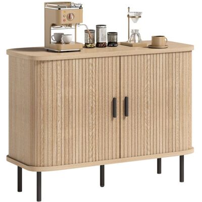Buffet - meuble rangement - HOMCOM - portes coulissantes à lamelles et 4 compartiments - pieds métal - bois - 80x40x80cm - chêne Beige - Publicité Buffet - meuble rangement - HOMCOM - portes coulissantes à lamelles et 4 compartiments - pieds métal - bois - 80x40x80cm - chêne Beige - Publicité