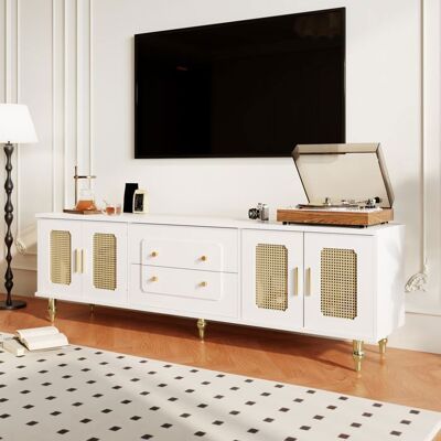 SENVIRO meuble TV style retro cannage rangement 175x38x55cm blanc Blanc - Publicité SENVIRO meuble TV style retro cannage rangement 175x38x55cm blanc Blanc - Publicité