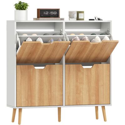 Meuble à chaussures - HOMCOM - étagère réglable pieds en bois - Bois - 95x26x95cm - Bois naturel et blanc Blanc - Publicité Meuble à chaussures - HOMCOM - étagère réglable pieds en bois - Bois - 95x26x95cm - Bois naturel et blanc Blanc - Publicité