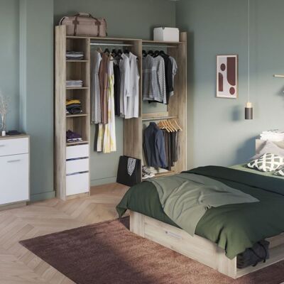 Dressing modulable avec étagères chêne kronberg et blanc - DR208 - Bois clair - Fabriqué en France - Terre de Nuit Marron - Publicité Dressing modulable avec étagères chêne kronberg et blanc - DR208 - Bois clair - Fabriqué en France - Terre de Nuit Marron - Publicité