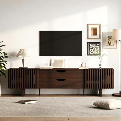 OEM Meuble TV en noyer foncé - 180x40x45 cm - Chêne foncé - MDF - 2 tiroirs - 2 portes de placard Marron - Publicité OEM Meuble TV en noyer foncé - 180x40x45 cm - Chêne foncé - MDF - 2 tiroirs - 2 portes de placard Marron - Publicité