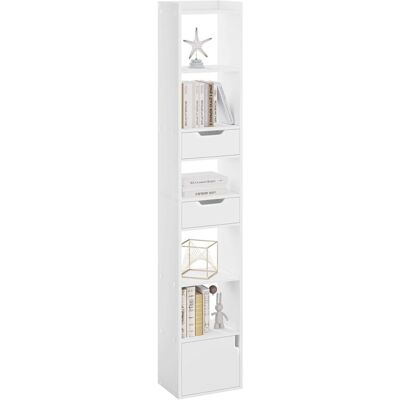 WOLTU Bibliothèque Étagère Étroite et Haute avec 6 Compartiments 2 Tiroirs et 1 Porte en Bois Composé Blanc W0ATT0328 Blanc - Publicité WOLTU Bibliothèque Étagère Étroite et Haute avec 6 Compartiments 2 Tiroirs et 1 Porte en Bois Composé Blanc W0ATT0328 Blanc - Publicité