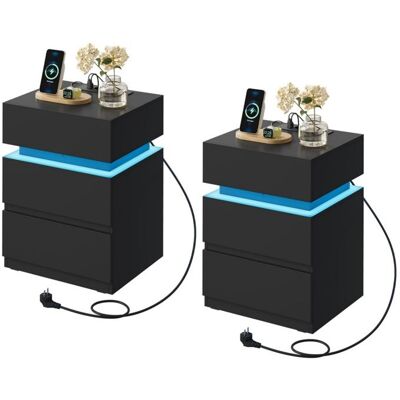 Chevet avec Station de Charge Lot de 2 - WOLTU Table de nuit - LED 2 Prises 2 Ports USB 2 Tiroirs 1 Casier - Noir Noir - Publicité Chevet avec Station de Charge Lot de 2 - WOLTU Table de nuit - LED 2 Prises 2 Ports USB 2 Tiroirs 1 Casier - Noir Noir - Publicité