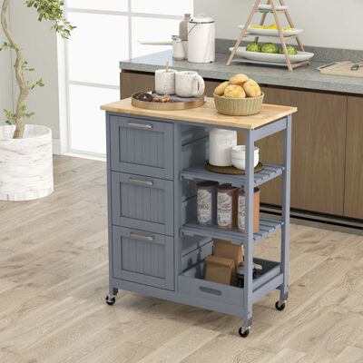 GIANTEX Desserte de Cuisine à Roulettes-3 Tiroirs-2 Étagères ouvertes-Plateau Amovibles-Comptoir en Bois dHévéa-67x37x835cm-Gris Gris - Publicité GIANTEX Desserte de Cuisine à Roulettes-3 Tiroirs-2 Étagères ouvertes-Plateau Amovibles-Comptoir en Bois dHévéa-67x37x835cm-Gris Gris - Publicité