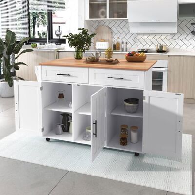 MERAX Meuble de Rangement Desserte De Cuisine avec Plateau Rabattable 2 Tiroirs 2 Armoires Étagères Réglables Et 5 Roulettes Blanc Blanc - Publicité MERAX Meuble de Rangement Desserte De Cuisine avec Plateau Rabattable 2 Tiroirs 2 Armoires Étagères Réglables Et 5 Roulettes Blanc Blanc - Publicité