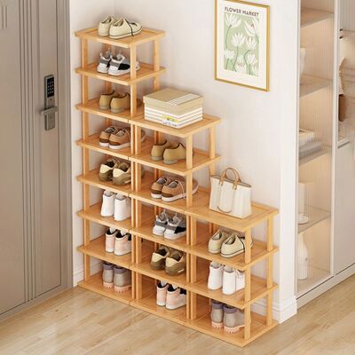 FIANAO Étagère à chaussures à 8 niveaux - 23x25x134cm - étagère à chaussures étroite en bois - Publicité FIANAO Étagère à chaussures à 8 niveaux - 23x25x134cm - étagère à chaussures étroite en bois - Publicité