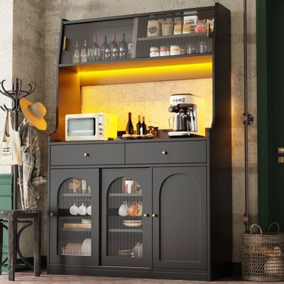 MERAX Buffet Haut de Cuisine Noir avec LED Vaisselier Armoire avec Tiroirs et Étagères Réglables 120 x 40 x 180 cm Noir - Publicité MERAX Buffet Haut de Cuisine Noir avec LED Vaisselier Armoire avec Tiroirs et Étagères Réglables 120 x 40 x 180 cm Noir - Publicité