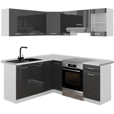 Cuisine en angle Rick 187 x 167 cm PT Marbre Anthracite Haute brillance/Blanc Vicco 58440 Noir - Publicité Cuisine en angle Rick 187 x 167 cm PT Marbre Anthracite Haute brillance/Blanc Vicco 58440 Noir - Publicité