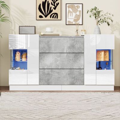 MERAX Buffet de Salon - Meuble de Rangement Moderne avec 2 Portes 3 Tiroirs Blanc Laqué et Marbre Gris - 140 × 35 × 75 cm Gris - Publicité MERAX Buffet de Salon - Meuble de Rangement Moderne avec 2 Portes 3 Tiroirs Blanc Laqué et Marbre Gris - 140 × 35 × 75 cm Gris - Publicité