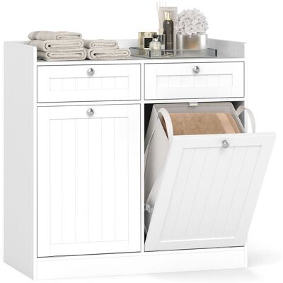 COSTWAY Meuble de Salle de Bain avec Panier Rabattable 2 Tiroirs 2 Paniers à Linge Amovible pour Salle de Bain Buanderie Blanc Blanc - Publicité COSTWAY Meuble de Salle de Bain avec Panier Rabattable 2 Tiroirs 2 Paniers à Linge Amovible pour Salle de Bain Buanderie Blanc Blanc - Publicité