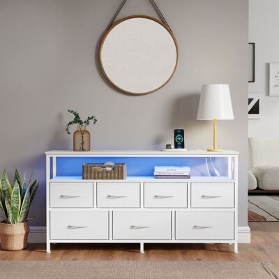 SONGMICS Commode avec LED Réglable et Multiprise 7 Tiroirs en Tissu Style Moderne Chambre Blanc Blanc - Publicité SONGMICS Commode avec LED Réglable et Multiprise 7 Tiroirs en Tissu Style Moderne Chambre Blanc Blanc - Publicité