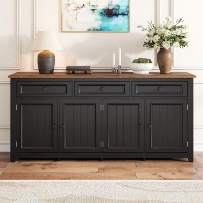 OEM Buffet Noir Classique et Épuré 3 Tiroirs et 4 Portes Étagères Réglables Plateau aspect Bois Anti-Basculement 160x35x76cm Noir - Publicité OEM Buffet Noir Classique et Épuré 3 Tiroirs et 4 Portes Étagères Réglables Plateau aspect Bois Anti-Basculement 160x35x76cm Noir - Publicité