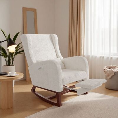 Fauteuil à bascule avec un repose jambes télescopique ADWOLT rocking chair sac de rangement tissu en velours teddy beige Beige - Publicité Fauteuil à bascule avec un repose jambes télescopique ADWOLT rocking chair sac de rangement tissu en velours teddy beige Beige - Publicité