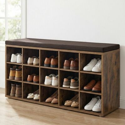 VASAGLE Meuble à chaussures pas cher Banc de Rangement avec Siège Rembourré 15 Compartiments Étagères Réglables pour Salon Couloir Marron - Publicité VASAGLE Meuble à chaussures pas cher Banc de Rangement avec Siège Rembourré 15 Compartiments Étagères Réglables pour Salon Couloir Marron - Publicité