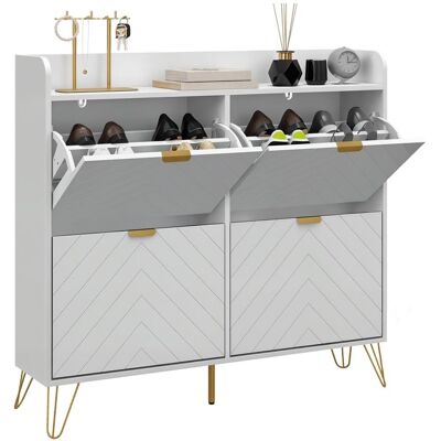 Meuble à chaussures 4 abattants - HOMCOM - avec étagère réglable rangement chaussure - 106 x 24 x 102 cm - blanc Blanc - Publicité Meuble à chaussures 4 abattants - HOMCOM - avec étagère réglable rangement chaussure - 106 x 24 x 102 cm - blanc Blanc - Publicité