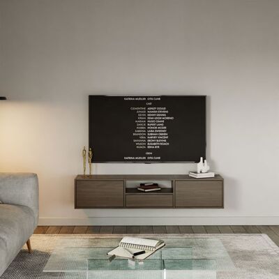 SELSEY Meuble TV avec 3 abattants et une étagère – FRAMME – aspect noyer – 150 cm Marron - Publicité SELSEY Meuble TV avec 3 abattants et une étagère – FRAMME – aspect noyer – 150 cm Marron - Publicité
