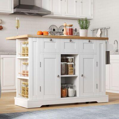 MERAX Meuble de Cuisine Îlot Central de Cuisine avec Plan de Travail Tiroirs Portes Étagères Buffet pour Cuisine et Salle Manger Blanc Blanc - Publicité MERAX Meuble de Cuisine Îlot Central de Cuisine avec Plan de Travail Tiroirs Portes Étagères Buffet pour Cuisine et Salle Manger Blanc Blanc - Publicité