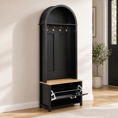 Generic Vestiaire dEntrée 75x35x195 cm avec meuble a chaussures Meuble entree avec rangement et crochets MDF Noir Noir - Publicité Generic Vestiaire dEntrée 75x35x195 cm avec meuble a chaussures Meuble entree avec rangement et crochets MDF Noir Noir - Publicité