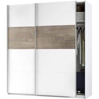 PEGANE Armoire avec 2 portes coulissantes coloris Alaska chêne à nœuds - blanc artic - Hauteur 200 x Longueur 180 x Profondeur 60 cm Blanc - Publicité PEGANE Armoire avec 2 portes coulissantes coloris Alaska chêne à nœuds - blanc artic - Hauteur 200 x Longueur 180 x Profondeur 60 cm Blanc - Publicité