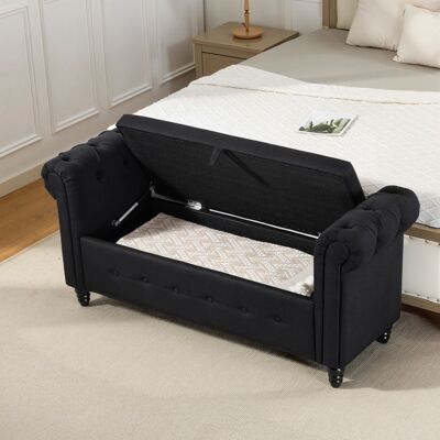 Generic Banc banquette coffre 2 en 1 en tissu aspect lin avec pieds en bois 1465 x 49 x 72 cm noir Noir - Publicité Generic Banc banquette coffre 2 en 1 en tissu aspect lin avec pieds en bois 1465 x 49 x 72 cm noir Noir - Publicité
