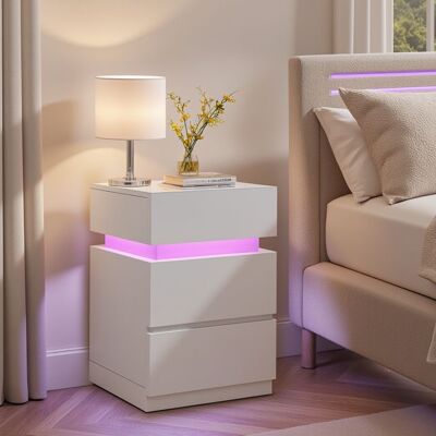 VASAGLE Table de Chevet avec Éclairage LED Lot de 2 avec 3 Tiroirs pour Chambre Moderne 351 x 401 x 551 cm Blanc Blanc - Publicité VASAGLE Table de Chevet avec Éclairage LED Lot de 2 avec 3 Tiroirs pour Chambre Moderne 351 x 401 x 551 cm Blanc Blanc - Publicité