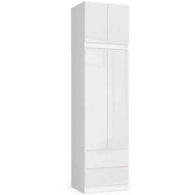Armoire avec surmeuble AKORD STAR Blanche 60 cm 2 portes 2 tiroirs façade Blanche Brillante 3 étagères 60x51x234 cm Blanc - Publicité Armoire avec surmeuble AKORD STAR Blanche 60 cm 2 portes 2 tiroirs façade Blanche Brillante 3 étagères 60x51x234 cm Blanc - Publicité