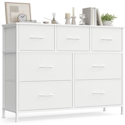 SONGMICS Commode 7 Tiroirs Meuble de Rangement pour Chambre Acier Panneau MDF Tissu Non-tissé Blanc Nuage et Blanc Neige Blanc - Publicité SONGMICS Commode 7 Tiroirs Meuble de Rangement pour Chambre Acier Panneau MDF Tissu Non-tissé Blanc Nuage et Blanc Neige Blanc - Publicité