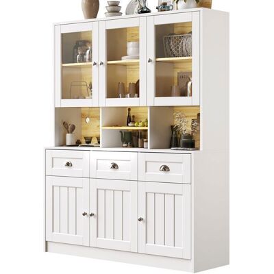 MERAX Buffet Haut de Cuisine Meuble de Rangement Blanc Armoire avec Vitrines et Tiroirs pour Cuisine Salle de Manger Salon 140×40×175cm Blanc - Publicité MERAX Buffet Haut de Cuisine Meuble de Rangement Blanc Armoire avec Vitrines et Tiroirs pour Cuisine Salle de Manger Salon 140×40×175cm Blanc - Publicité