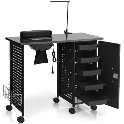COSTWAY Table de Manucure Professionnelle avec Aspirateur - 5 Tiroirs Amovibles 6 Roues Lampe Réglable90 x 43 x 74 cm Noir Noir - Publicité COSTWAY Table de Manucure Professionnelle avec Aspirateur - 5 Tiroirs Amovibles 6 Roues Lampe Réglable90 x 43 x 74 cm Noir Noir - Publicité