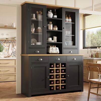 MERAX Vaisselier - Buffet Haut de Cuisine - avec Porte en Verre - 5 Tiroirs - Range-Bouteilles Amovible - 120 x 40 x 185 cm - Noir Noir - Publicité MERAX Vaisselier - Buffet Haut de Cuisine - avec Porte en Verre - 5 Tiroirs - Range-Bouteilles Amovible - 120 x 40 x 185 cm - Noir Noir - Publicité