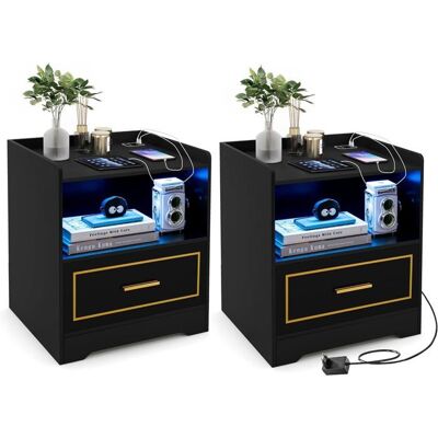 GIANTEX 2 Tables de Chevet LED-avec Tiroir+Station de Charge (Type-C+USB)-3 Couleurs et Luminosité Réglables-Table dAppoint Noir Noir - Publicité GIANTEX 2 Tables de Chevet LED-avec Tiroir+Station de Charge (Type-C+USB)-3 Couleurs et Luminosité Réglables-Table dAppoint Noir Noir - Publicité
