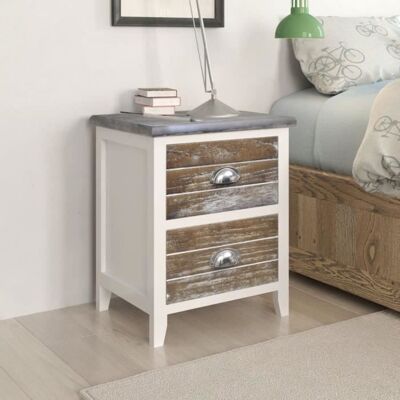 Table de chevet - Lot de 2 chevets - Style Scandinave Contemporain - Marron et blanc - 2 tiroirs Marron - Publicité Table de chevet - Lot de 2 chevets - Style Scandinave Contemporain - Marron et blanc - 2 tiroirs Marron - Publicité