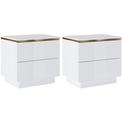 VENTE-UNIQUE Lot de 2 tables de chevet avec 2 tiroirs - Blanc brillant et doré - VUKIA Blanc - Publicité VENTE-UNIQUE Lot de 2 tables de chevet avec 2 tiroirs - Blanc brillant et doré - VUKIA Blanc - Publicité