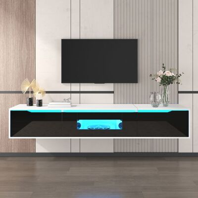 Lemonbest Meuble TV 180 cm avec LED Meuble tv Suspendu ou au Sol salon avec 3 Portes Armoire de rangement Polyvalent noir+blanc Blanc - Publicité Lemonbest Meuble TV 180 cm avec LED Meuble tv Suspendu ou au Sol salon avec 3 Portes Armoire de rangement Polyvalent noir+blanc Blanc - Publicité