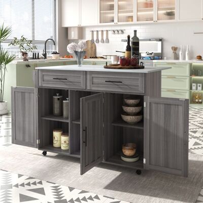 MERAX Îlot De Cuisine Desserte de Cuisine avec Plateau Rabattable 2 Tiroirs 2 Armoires Étagères Réglables Et 5 Roulettes Gris Gris - Publicité MERAX Îlot De Cuisine Desserte de Cuisine avec Plateau Rabattable 2 Tiroirs 2 Armoires Étagères Réglables Et 5 Roulettes Gris Gris - Publicité
