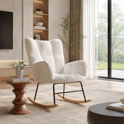 MIOOSUT Fauteuil à Bascule - Beige - Chaise a Bascule avec dossier haut et rembourré - Métal et Bois Massif - pour Salon Chambre à Couche Beige - Publicité MIOOSUT Fauteuil à Bascule - Beige - Chaise a Bascule avec dossier haut et rembourré - Métal et Bois Massif - pour Salon Chambre à Couche Beige - Publicité